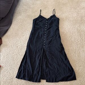 Linen Black Spaghetti Strap Dress